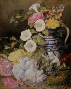 Uma natureza morta com um vaso de flores