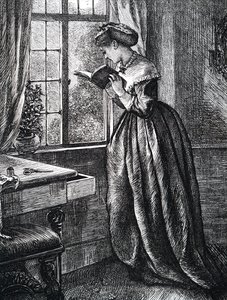 Uma jovem mulher a ler por uma janela aberta. de Mary Ellen Edwards