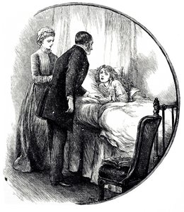 Uma gravura que representa um médico a visitar o seu jovem paciente em casa. Ilustrada por Mary Ellen Edwards (1838-1934), artista inglesa e ilustradora prolífica de livros infantis. de Mary Ellen Edwards