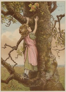 Menina subindo para as últimas maçãs (chromolitho) de Mary Ellen Edwards