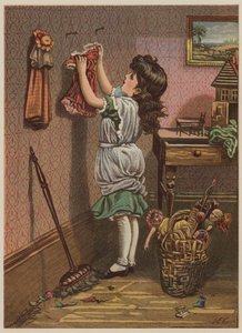 Menina, pendurar, bonecas, roupas, (chromolitho) de Mary Ellen Edwards