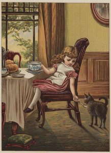 Menina, com, gato preto, (chromolitho) de Mary Ellen Edwards