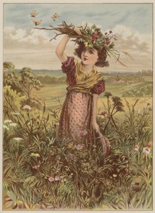 Menina, com, flores, e, borboletas, (chromolitho) de Mary Ellen Edwards