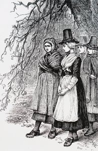 Meninas galesas numa feira de Hollantide, uma feira de contratações, à espera de serem contratadas como empregadas domésticas de Mary Ellen Edwards