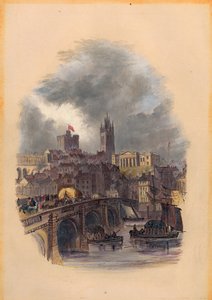A Ponte Tyne Velha, Moot Hall, Catedral de São Nicolau e Castelo (tinta & wc no papel) de Mary Jane Hancock