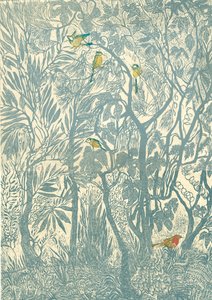 Observação de aves a partir da janela da cozinha: robin, 2012 (gravação em vinil, impressão em relevo) de Mary Kuper