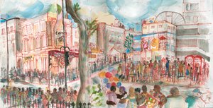 Carnaval, Ladbroke Grove, 2017 (caneta e aguarela)