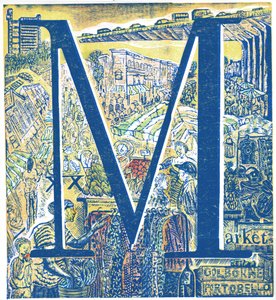 Mercado: Portobello e Golborne Road, 2015 (gravura em vinil e parágrafo de colisão) de Mary Kuper
