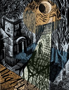 Noite, 2016 (gravura em vinil) de Mary Kuper