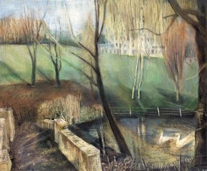 Pond, Kenwood, 2002 (óleo a bordo) de Mary Kuper
