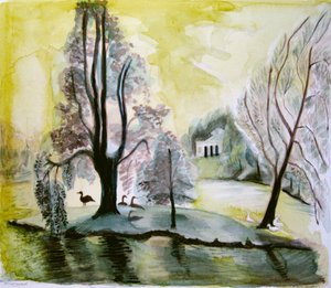 Stourhead, lago da noite, 2006 (aguarela) de Mary Kuper