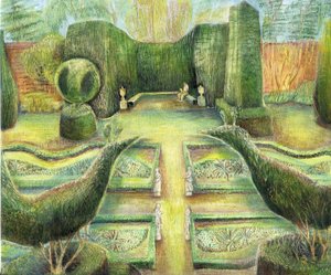 The Long Garden, Cliveden, aves, 2002 (óleo a bordo) de Mary Kuper