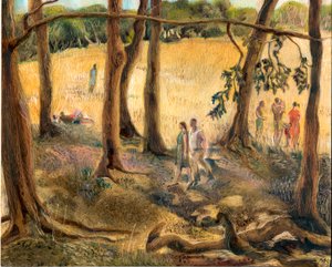 Debaixo das árvores, Hampstead Heath, 2002 (óleo a bordo) de Mary Kuper
