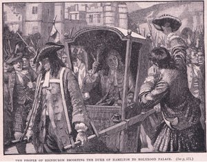 O povo de Edimburgo escoltando o duque de Hamilton até o Palácio de Holyrood em 1706 de Mary L. Gow