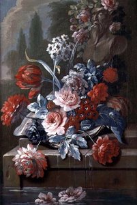 Natureza Morta das Flores por uma Fonte (óleo sobre tela) (par de 121413)