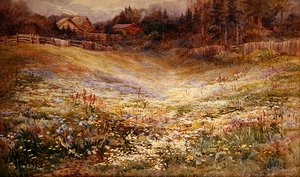 Um Prado nos Alpes (aguarela sobre papel) de Mary Stevens