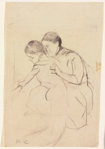 Bebê com a mão esquerda tocando uma banheira, realizada por sua enfermeira, c.1891 de Mary Cassatt