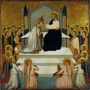 Coroação da Virgem - A Coroação da Virgem - Maso di Banco (?-1348) - 1335-1340 - Tempera no painel - 51.2x51.7 - Szepmuveszeti Muzeum, Budapeste