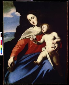A Virgem e a Criança. Pintura por Massimo Stanzione (c. 1585-c. 1658). Óleo sobre tela de Massimo Stanzione