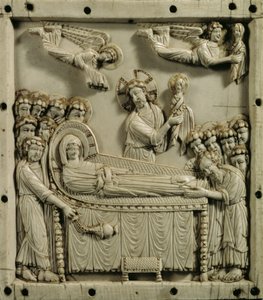 Morte da Virgem Maria ("Koimesis"), bizantina (marfim) de Master Byzantine