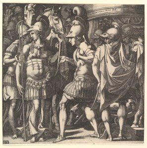 Alexandre dando as boas-vindas a Thalestris e às Amazonas, em meados do século XVI.