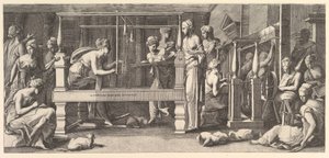 Mulheres a girar, a tecer e a coser, 1540-50.