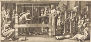 Penélope e suas empregadas tecendo de Master FG, after Francesco Primaticcio