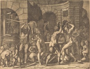 Vulcano e os Ciclopes Forjando Flechas de Master FG, after Francesco Primaticcio
