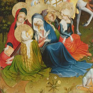 Grupo de Mulheres na Crucificação, painel do St. Thomas Altar da St. John&39;s Church, Hamburgo, iniciado em 1424 (tempera und oil on panel)