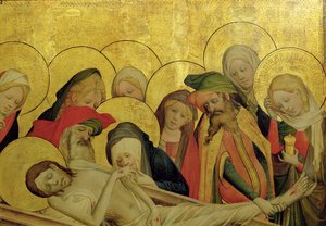 The Entombment, painel do St. Thomas Altar da St. John&39;s Church, Hamburgo, iniciado em 1424 (tempera und oil on panel) (detalhe de 144552)