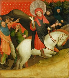 The Mocking of St. Thomas, painel do St. Thomas Altar da St. John&39;s Church, Hamburgo, iniciado em 1424 (tempera und oil on panel)