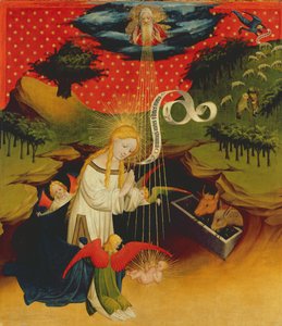 A Natividade, painel do St. Thomas Altar da Igreja de São João, em Hamburgo, começou em 1424 (tempera und oil on panel)