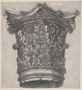 Speculum Romanae Magnificentiae: Capital com cabeças de carneiro e máscaras, ca. 1537., ca. 1537.