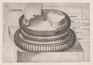Speculum Romanae Magnificentiae: Base de Corinto do Templo de Marte Ultor, Roma, ..., ca. 1537.