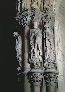 Detalhe, de, a, pórtico de la, Gloria, descrevendo, st. Andrew, pedra