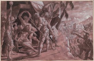 Soldados descobrindo o corpo de Holofernes de Master Of The Liechtenstein Adoration