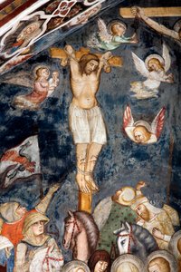 O ladrão arrependido, crucifica-se com Jesus, sua alma é abraçada por um anjo Representação do bom ladrão, também chamado de São Dimas