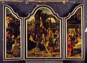 Um tríptico; A Adoração dos Magos; A Natividade e a Apresentação no Templo; A Anunciação