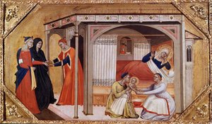 O nascimento da Virgem Maria, c1365-1370 de Master of Ashmolean Predella