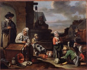 Camponeses em um poço. Pintura do mestre de Beguines (meados do século XVII). Óleo sobre tela, 94 x 119 cm, segunda metade do século XVII. Arte francesa, arte barroca. Museu Pushkin de Belas Artes, Moscou. ©FineArtImage/Leemage de Master of Beguins