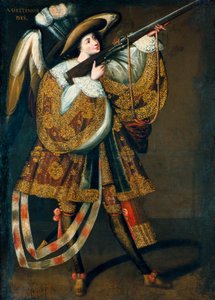 O anjo arcabuzeiro, parte de uma série de pinturas do Mestre de Calamarca de Master of Calamarca
