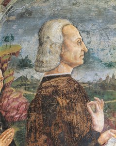 Itália, Região do Piemonte, Província de Alessandria, Serralunga di Crea, Sacro Monte di Crea, Santuário de Santa Maria Assunta, Capela de Santa Margarida de Antioch Retrato de Guilherme VIII Paleólogo, Marquês de Monferrato, Fresco