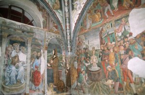 Itália, Piemonte, Serralunga di Crea, Sacro Monte di Crea, Basílica de Santa Maria Assunta, capela, frescos