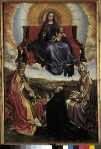 Virgem na Glória entre São Pedro e Santo Agostinho. Pintura de Robert Campin chamado o Mestre de Flemalle (1378-1444) Musee Granet, Aix en provence