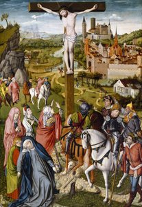 A Crucificação, c.1465-70 (têmpera e óleo sobre madeira) de Master of Georg Muehlichs Meisterlin Chronicle attr. to Master of Georg Muehlichs Meisterlin Chronicle attr. to