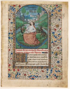 Folha de um livro de horas: John on Patmos (1 de 2 folhas extirpadas) de Master of Jacques de Luxembourg