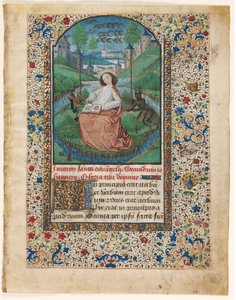 Folha de um livro de horas: João em Patmos 1 de 2 folhas excisadas, c. 1465. de Master of Jacques de Luxembourg