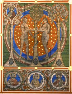 represa e véspera. Detalhe do teto de madeira pintado da Igreja de St. Michaels, Hildesheim, ca 1230 de Master of Lower Saxony