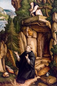 São Bento como eremita orante, ca. 1540 (Têmpera e óleo sobre madeira (pau-brasil))