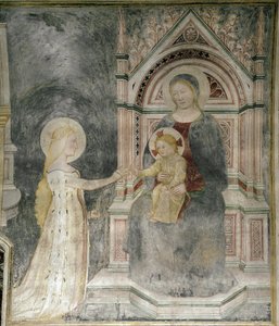 Casamento espiritual de Cristo com Santa Maria Madalena, detalhe. (por volta de 1377, Fresco colocado na tela) de Master of Mocchirolo